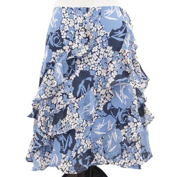 Lauren Ralph Lauren Blue Floral Ruffled Trim Georgette Skirt SZ 14 or 16 NEW - Picture 3 of 11